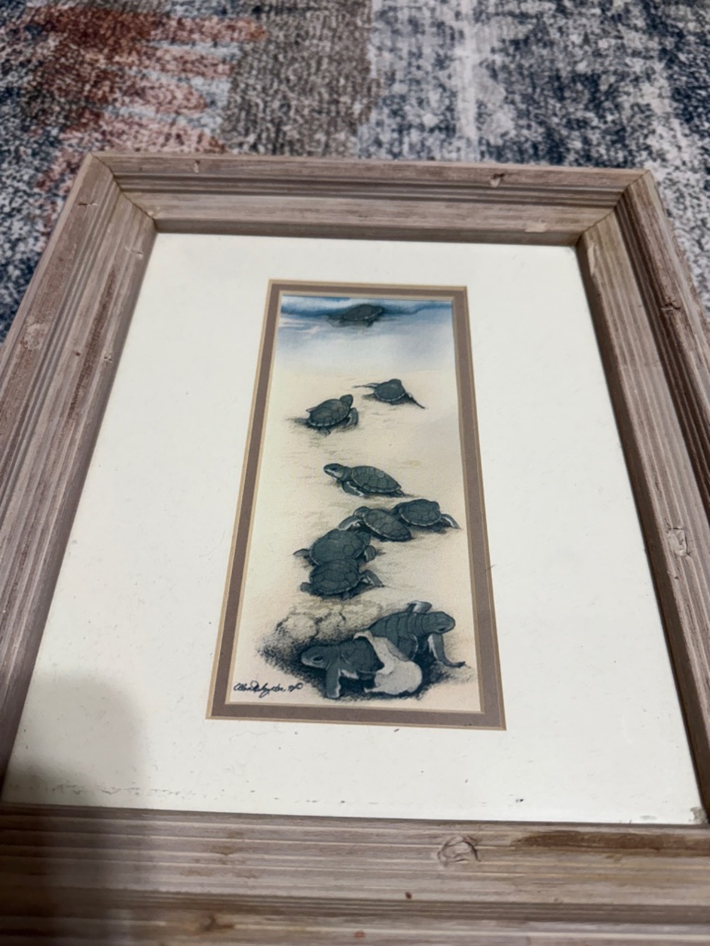 Framed Sea Turtle Artwork in Neutral Wood Frame - Picture 4 of 4